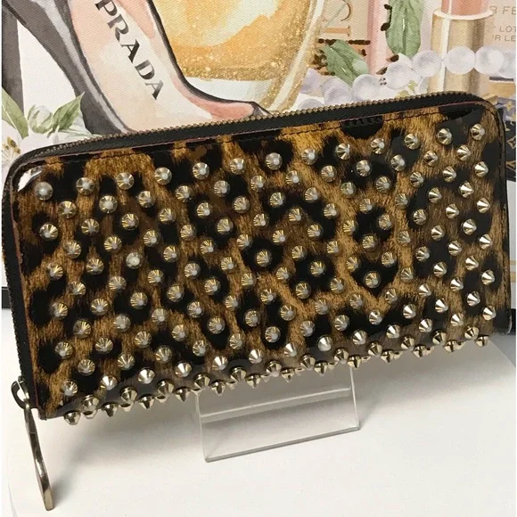 Christian Louboutin Panettone Studded Leopard Zip Around Wallet πβ€οΈ - Picture 11 of 17